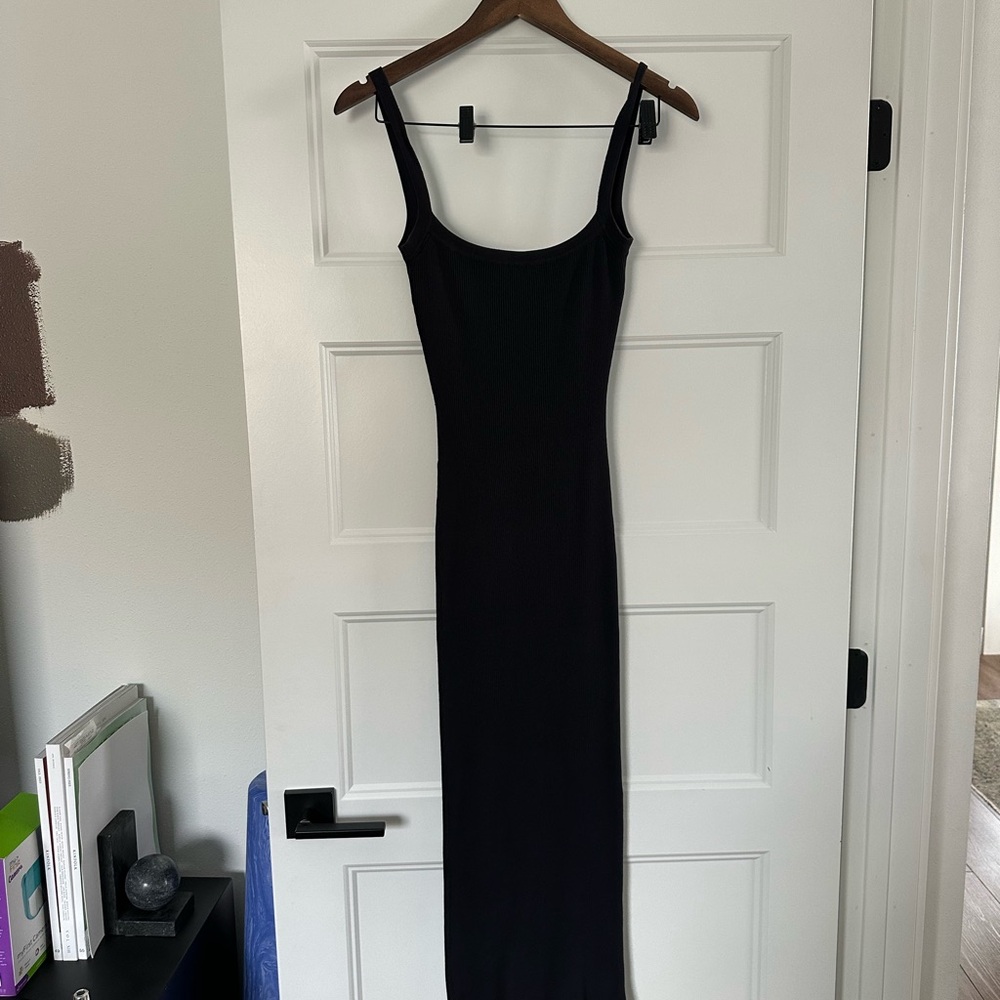 Zara Black Midi Dress Square Neckline